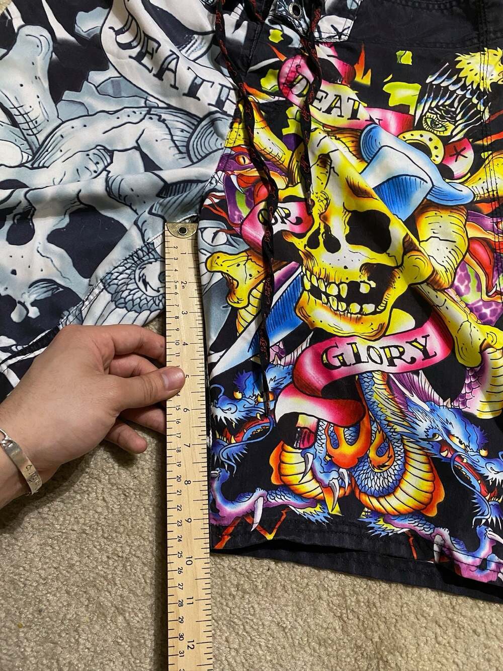 Ed Hardy Death or Glory Skull & Dragon Board Shorts Size 31